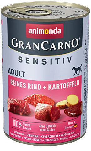 animonda GranCarno Hunde Nassfutter Sensitiv Reines Rind + Kartoffeln (6 x 400g), getreidefreies Hundenassfutter ohne Zucker, für ausgewachsene Hunde, mit frischen fleischigen Zutaten