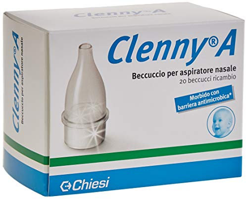 Clenny A Beccuccio Per Aspiratore Nasale - Morbido Beccuccio con Filtro Antimicrobico Nanomolecolare - Per utilizzo su Neonati e Bambini - 1 Confezione da 20 Ricambi Monouso