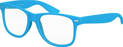 Balinco Nerd Gafas De Sol Con Lentes Transparentes Goma Mate Retro Vintage Unisex Gafas Con Bisagra De Muelle (Azul Claro)