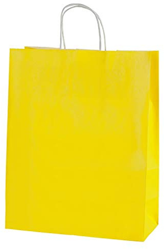 Thepaperbagstore 20 Gula mellanstor papperspåsar med handtag 25x11x31cm | Starka återvinningsbara kraftpapperspåsar med handtag för gåvor, butik, fester och event