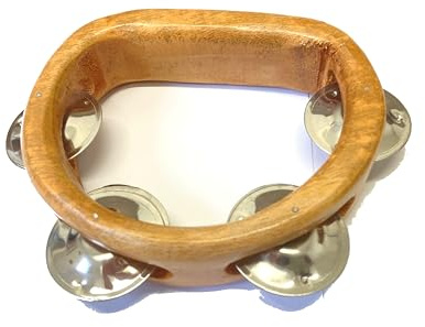 Wooden Round Headless Tambourine/Shaker with 4 Jingles - Beautiful Sound, Fair Trade