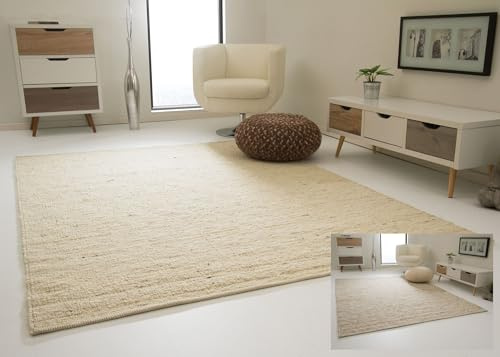 Steffensmeier Landshut Handwebteppich aus 100% Schurwolle - Natur hell, Größe: 70x130 cm