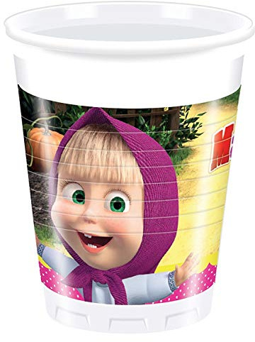 Procos 86513 – Lot de 8 Gobelets en Plastique Macha et Michka, 200 ML, Multicolore