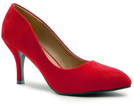 Womens Ladies Low MID HIGH Kitten Heel Pumps Pointed Toe Work Court Shoes Size (UK 8 / EU 41 / US 10, Red Suede)