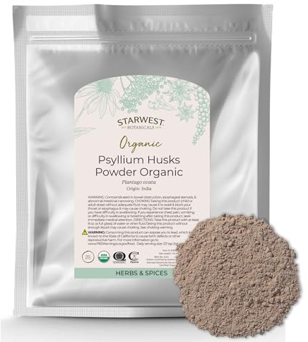 Starwest Botanicals Psyllium Husks Powder Organic - Ground Natural Psyllium Fiber Powder, Use for Baking, Smoothies, or Juices, Made from Plantago Ovata Seeds, Non GMO - Bulk 1 lb Bag