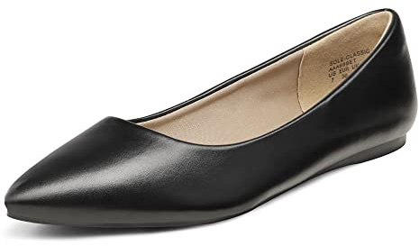 DREAM PAIRS Women's Casual Pointed Toe Ballet Pumps Slip On Ballerina Flats Shoes,Size 6.5,Black/pu,Sole-Classic