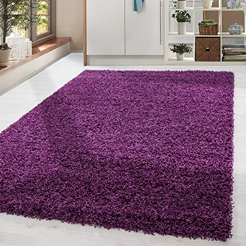 HomebyHome Shaggy Hochflor Teppich, 60x110 cm, Lila, weich, flauschig, modern, einfarbig, Für Flur oder kleine Räume, für Wohnzimmer Schlafzimmer Flur