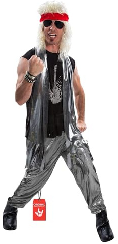 Morph Kostüm 80er Jahre Rocker für Herren, Punk Outfit, Rockstar Look, Perfekt für Karneval und Halloween, XL