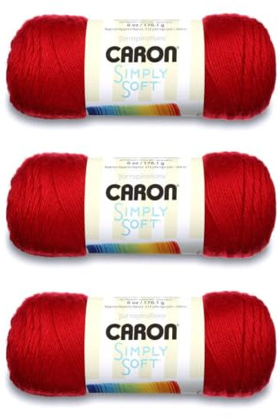 Caron Simply Soft Solids Yarn, 6oz, Gauge 4 Medium, 100% acrylic - Harvest Red - Machine Wash & Dry