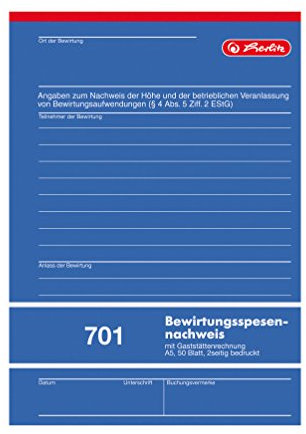 Herlitz Bewirtungsspesennachweis A5, 50 Blatt, 1 Stück, D/4