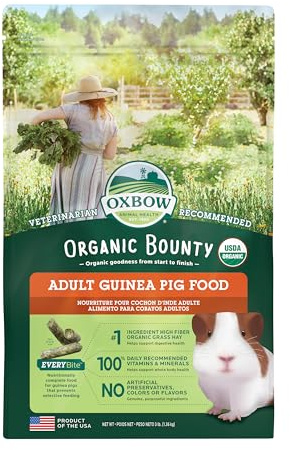 Oxbow Organic Bounty Adult Guinea Pig Food, Organic Guinea Pig Pellets Made with Timothy Hay, Stabilized Vitamin C, Small Animal Pet Products, Small Animal Food Made in USA, High Fiber, 3 lb. bag
