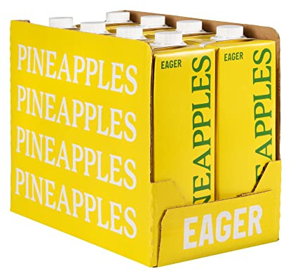 Eager Cloudy Pineapple Juice 100% Pressed, Refreshing Fruit Drink, NFC Not From Concentrate, 1 Litre (Pack of 8)