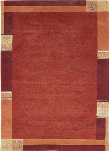 -LUXOR- living Wollteppich Manali – handgeknüpfter Kurzflor Teppich aus 100% Wolle, pflegeleicht & langlebig, für Wohnzimmer & Schlafzimmer, klassisches Design, 40 x 60 cm, Rot