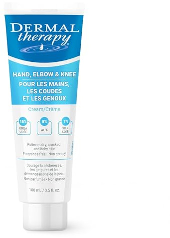 Dermal Therapy Hand Elbow & Knee Cream with 15% Urea & 6% AHA - Deeply Hydrates & Exfoliates Dry, Cracked Skin on Hands, Elbows & Knees - Fragrance-Free, Non-Greasy - 3.5 fl oz / 100 ml