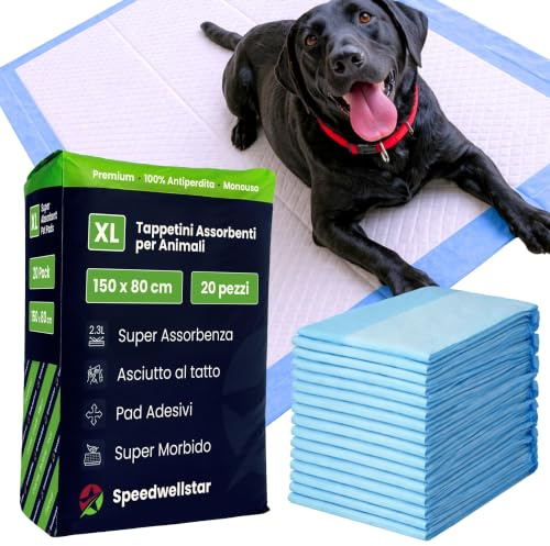Tappetini Assorbenti Extra Large per Cuccioli e Cani 150 x 80cm 2300 ml Anti-Perdita, Asciugatura Rapida, Antiscivolo Tappetini Igienici per Cani e Animali Domestici Confezione da 20 di Speedwellstar