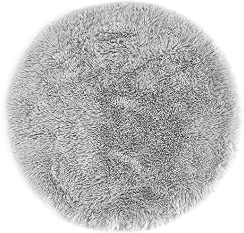 andiamo Kunstfell 4er Set Sitzkissen Alpa gemütliche Sitzunterlage 35mm Florhöhe weich und flauschiges Dekofell silber 34 cm rund