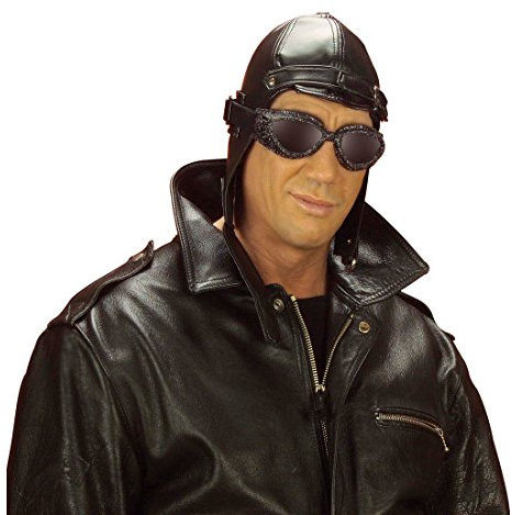 Amakando Retro Fliegermütze Vintage Pilotenmütze Flieger Ledermütze Fasching Pilotenkappe Fliegerkappe Cabriomütze Piloten Haube Biker Mottoparty Accessoire Karneval Kostüm Zubehör