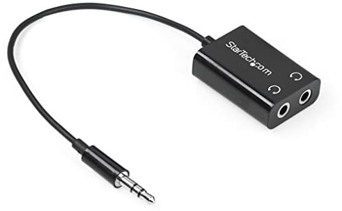 StarTech.com Black Slim Mini Jack Headphone Splitter Cable Adapter - 3.5mm Audio Mini Stereo Y Splitter - 3.5mm Male to 2x 3.5mm Female (MUY1MFFADP)