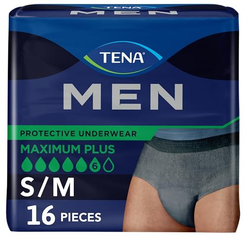 TENA Incontinence Underwear for Men, Maximum Plus Absorbency, Small/Medium, 16 Count (Packaging May Vary)