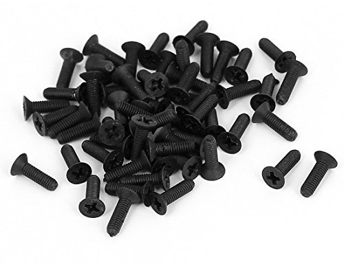 sourcing map – ® M3 x 10 mm Phillips Nailon Cabeza Avellanada Perno Tornillo de máquina negro 50 piezas