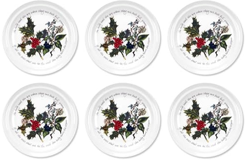Portmeirion Holly and Ivy 7.25 Bread & Butter Plate (Set of 6) - Earthenware Plates, Holly Motif - Festive Holiday Tableware, Serving Tea, Snacks, Desserts - Microwave, Oven, Freezer, Dishwasher Safe