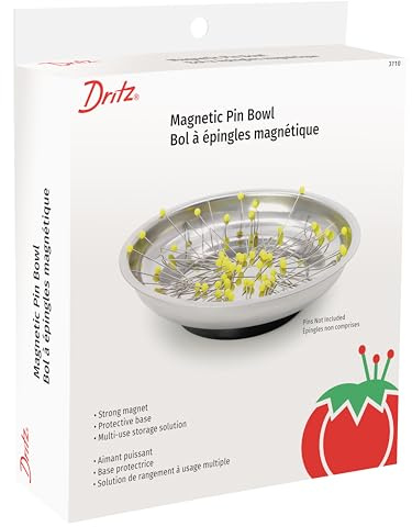 Dritz Magnetic Pin Bowl, 5 - 7/8 Diameter - Stainless Steel Magnetic Top with Magnetic Base for Securing to Metal Surfaces