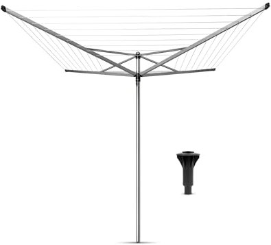 Brabantia - Stendibiancheria Topspinner - 50m di Spazio per Stendere - Corde Resistenti ai raggi UV & Profilo Antiscivolo - con Tubo per Cemento (45 mm) - Metallic Grey - ø 295cm