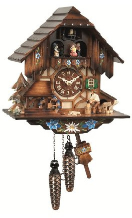 Engstler Reloj cucú de Cuarzo con música Casa de la Selva Negra con leñador y Rueda de Molino Que se Mueve EN 463 QMT