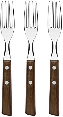 Tramontina Set di Forchette da Tavola con Lame in Acciaio Inossidabile e Manici in Legno Naturale FSC® 3 Pezzi