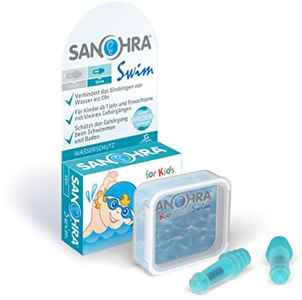 SANOHRA swim – Ohrstöpsel für Kinder & kleine Gehörgänge | Wiederverwendbarer Gehörschutz beim Schwimmen, Baden & Duschen | Wasserschutz für empfindliche Ohren