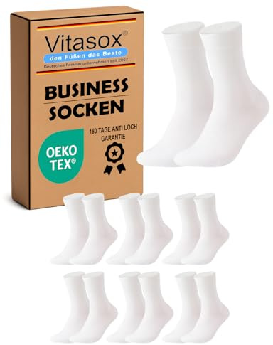 Vitasox 31199 Chaussettes business en coton pour homme sans élastique sans couture unies 6 paires blanches 43/46