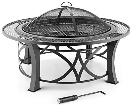 blumfeldt Ronda - Fire pit, Garden fireplace, Terrace oven, Grill, Spark protection screen, Burnished steel, Poker, Antique design, Decorative design on four feet with metal braiding, Anthracite