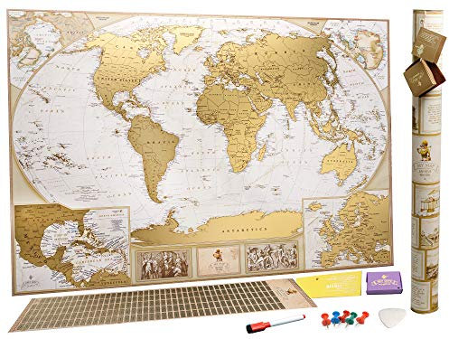 MyMap Grande Mappa del Mondo da Grattare - Edizione Deluxe - Con più di 10.000 Città e Luoghi da Grattare o Segnare con uno Spillo