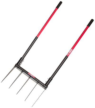 Bully Tools Broad Fork Garden Tool - Heavy Duty Broadfork for Loosening, Digging & Breaking Hard Soil - 5 Steel Tines for Cultivating & Tilling - Fiberglass Handles - 100% Made in the USA - 43.75 Inch