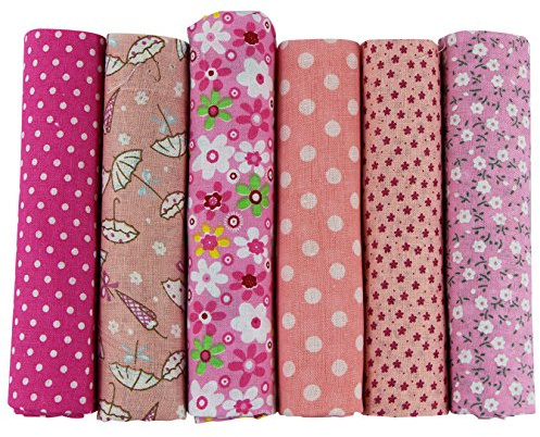 UOOOM 6pcs 50 x 50cm Patchwork Cotton Fabric DIY Handmade Sewing Quilting Fabric Different Designs (Tone-Pink)