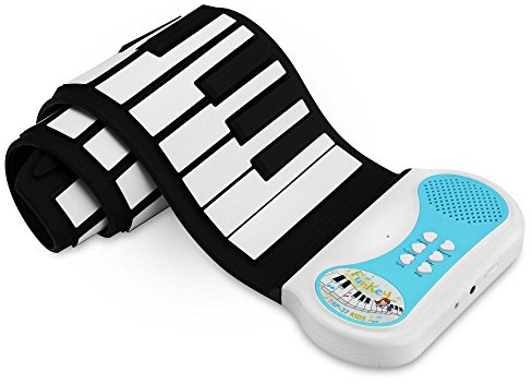 Funkey RP-37 Kids Piano Enroulable (37 touches, fonction d’enregistrement, fonction apprentissage, 8 sons, 6 morceaux démo, haut-parleur, alimentation sur batterie et secteur possible)