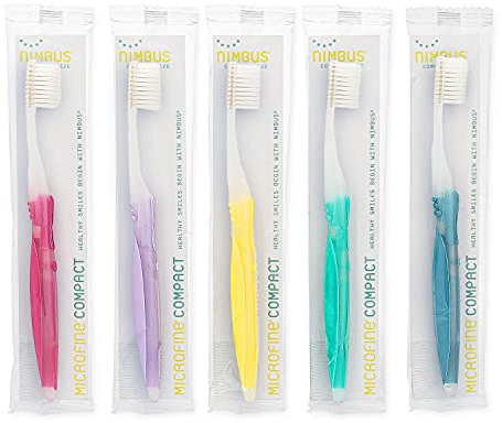 NIMBUS Extra Soft Toothbrushes (Compact Head), Periodontist Design Tapered Bristles for Sensitive Teeth and Receding Gums, Individually Wrapped Plaque Remover Travel Toothbrush (10 Pack, Colors Vary)