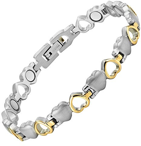 Willis Judd New Ladies Love Heart Design Titanium Magnetic Bracelet in Black Velvet Gift Box + Free Link Removal Tool