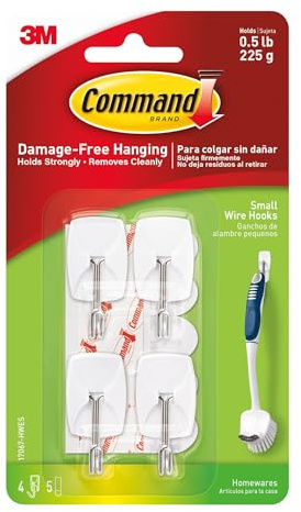 Command Wire Hooks, Decorate Damage-Free, Holds 0.5 lbs, White, Indoor Use, 4-Hooks, 5-Strips