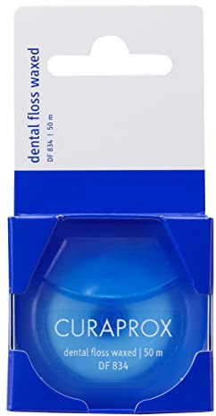 Curaprox DF 834 Zahnseide – Gewachste Zahnseide Mit Minzgeschmack Für Einfache Handhabung in Engen Zwischenräumen | 50m | in Der Schweiz Hergestellt