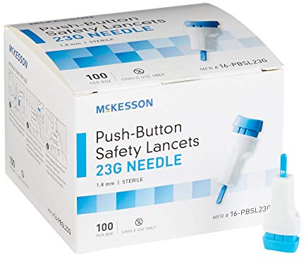McKesson 16-PBSL23G SAFETY Lancet Fixed Depth Lancet Needle 1.8 mm Depth 23 Gauge Push Button (Pack of 100)