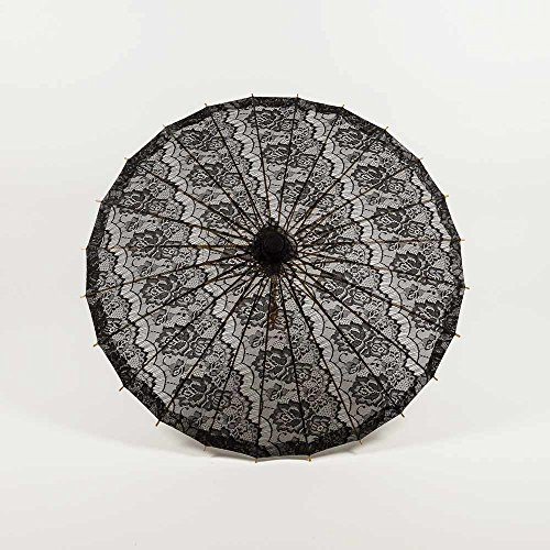 Quasimoon PaperLanternStore.com 28 Inch Black Lace Fabric Bamboo Parasol Umbrella