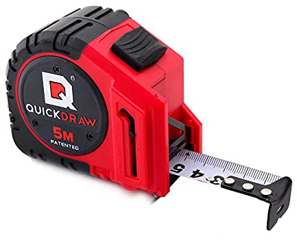QUICKDRAW PRO 5M (Metric) Self Marking Tape Measure - 1st Measuring Tape with a Built in Pencil - Contractor Grade Steel Tape - Power Locking Tape Ruler