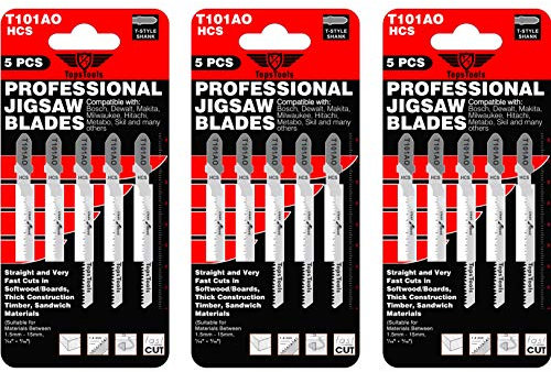 15 x TopsTools T101AO 83mm Jigsaw Blades Designed for Straight and Curved Cuts in Wood