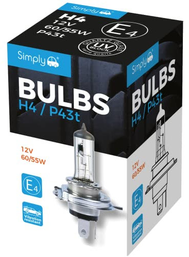 Simply S472 H4 Headlight Car Headlight Bulb, 12 V, 60V, 60/ 55W, Comply left ECE R-37, Base PK22n, Suitable for y 1 Headlights, Maximum Visibility, White