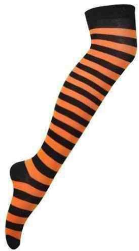New Womens Over Knee Long Horizontal Stripe Ladies Thigh High Striped Overknee Socks Orange/Black