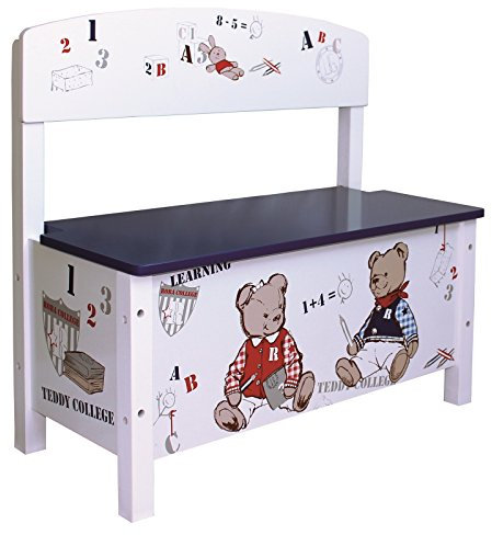 roba Truhenbank 'Teddy College', Sitzbank für Kinder, Kindermöbel zum Sitzen und Aufbewahrung von Spielzeug, weiß bedruckt