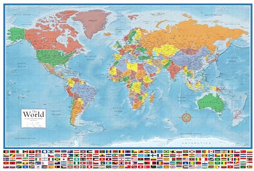 36x48 World Classic Elite Wall Map Laminated Flags of the World