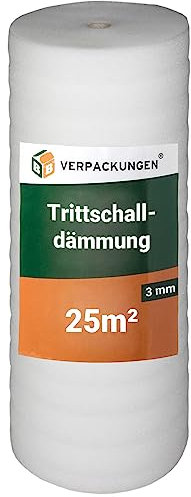 BB-Verpackungen 25 m² Trittschalldämmung 1,0 x 25 m (3 mm stark, sehr gute Schall- und Wärmedämmung) - Sets zwischen 25 m² und 500 m²