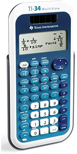 Texas Instruments TI-34 MV Schulrechner (Multi View, 4-zeilen Display, Solar- und Batteriebetrieb) Blau-Weiß